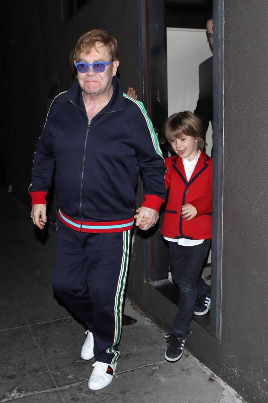 Elton John leaves Lady Gaga&#8217;s birthday party with David Furnish and sons