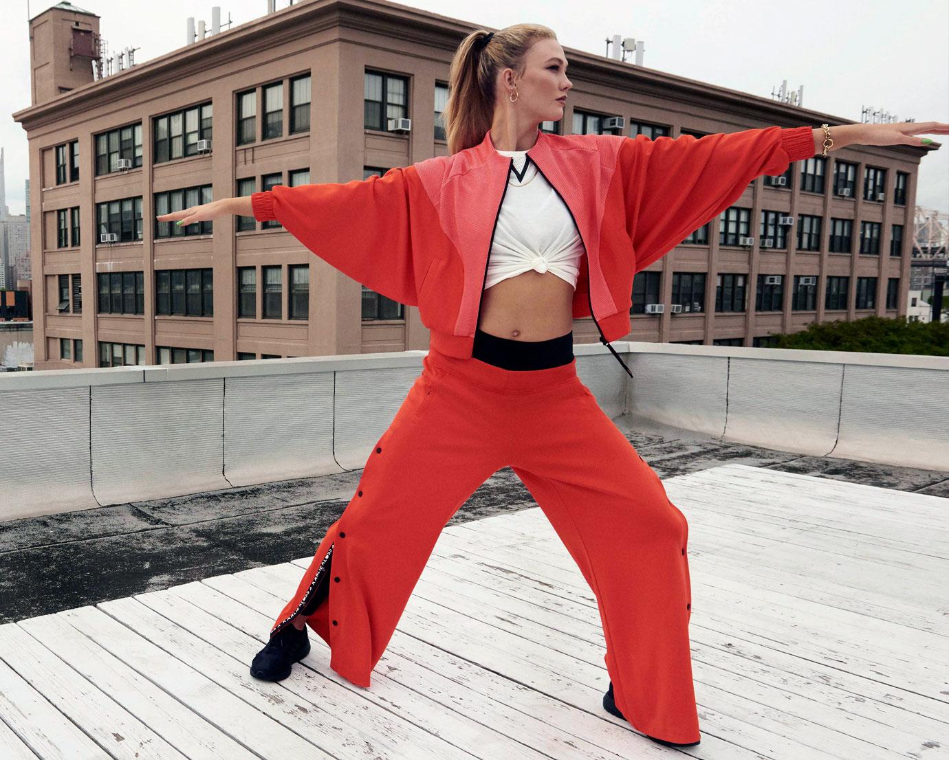 Karlie Kloss gets zen as she shows off her yoga moves in a new adidas sportswear collection.