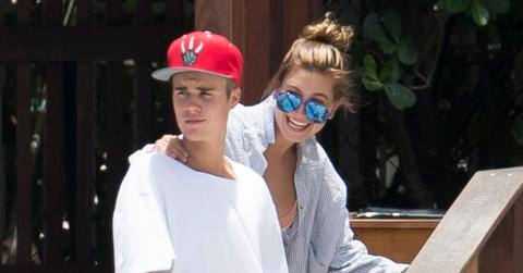 Justin Bieber and Hailey Baldwin hang out at the pool together in Miami.