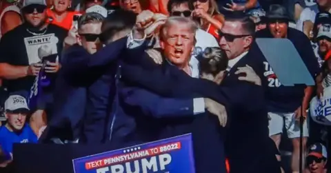 Photo of former President Donald Trump at rally.