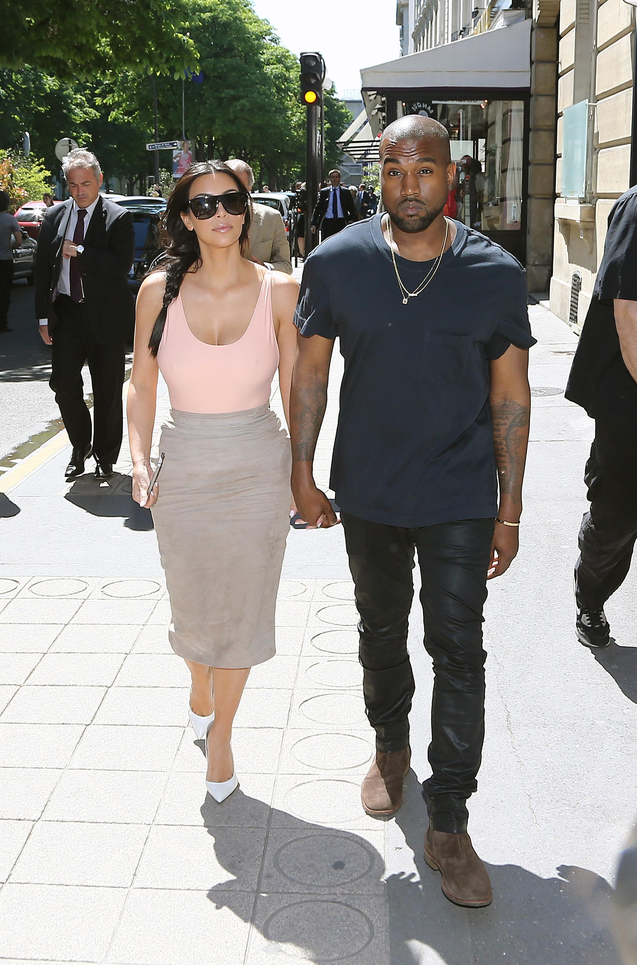 Kim Kardashian and Kanye West go shopping at Balenciaga, Collette and Montaigne market in Paris