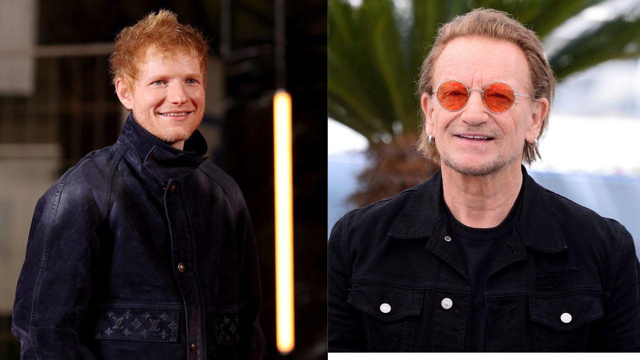 Split image of Ed Sheeran and Bono.