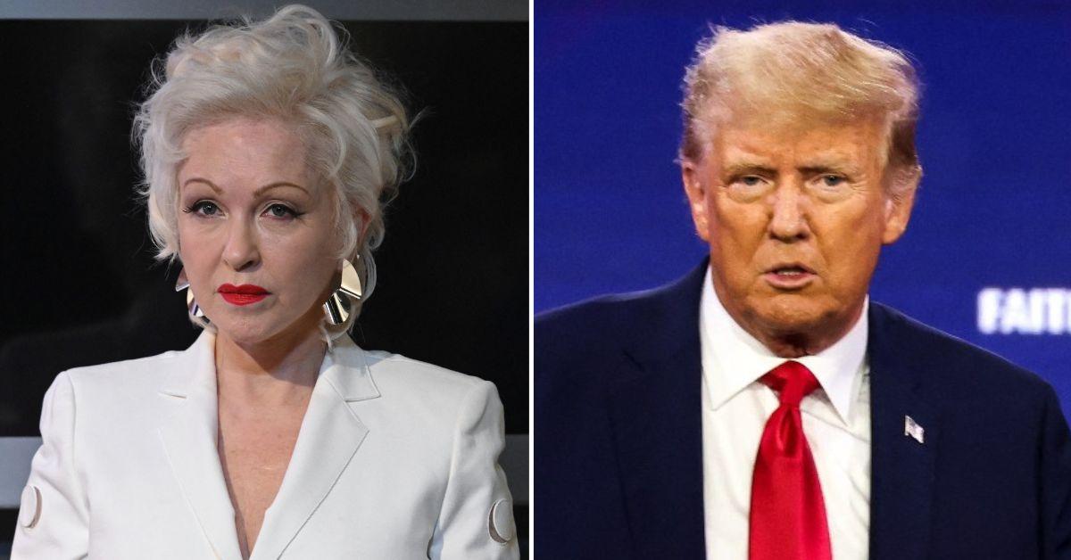 Composite photo of Cyndi Lauper and Donald Trump.