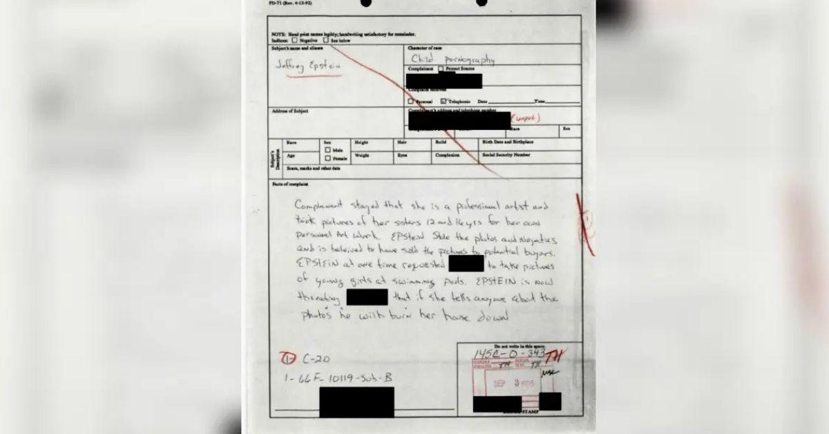 image of Jeffrey Epstein threatened to burn someone's house down if they revealed he stole and sold photos of young girls.