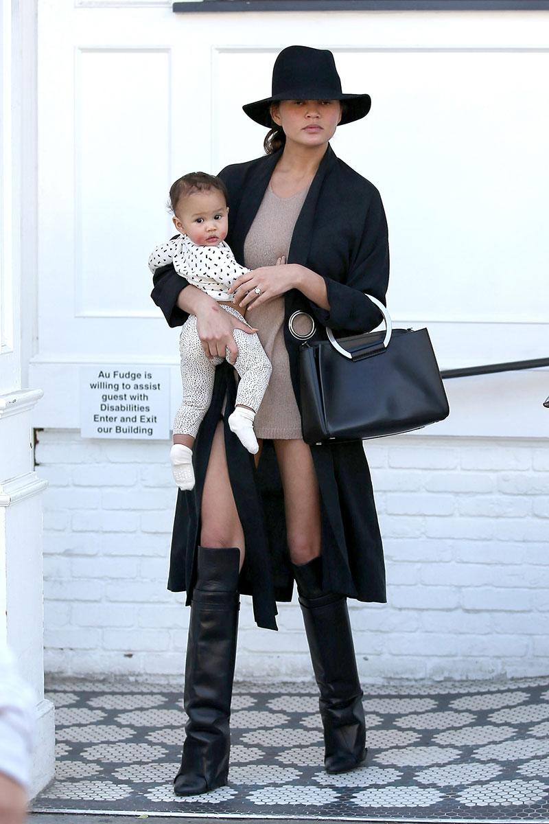 Chrissy Teigen and John Legend take Luna to lunch at Au Fudge