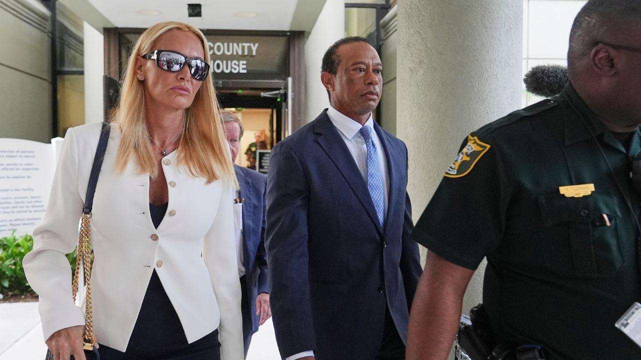 image of Tiger Woods often looked at Vanessa Trump throughout the hearing.