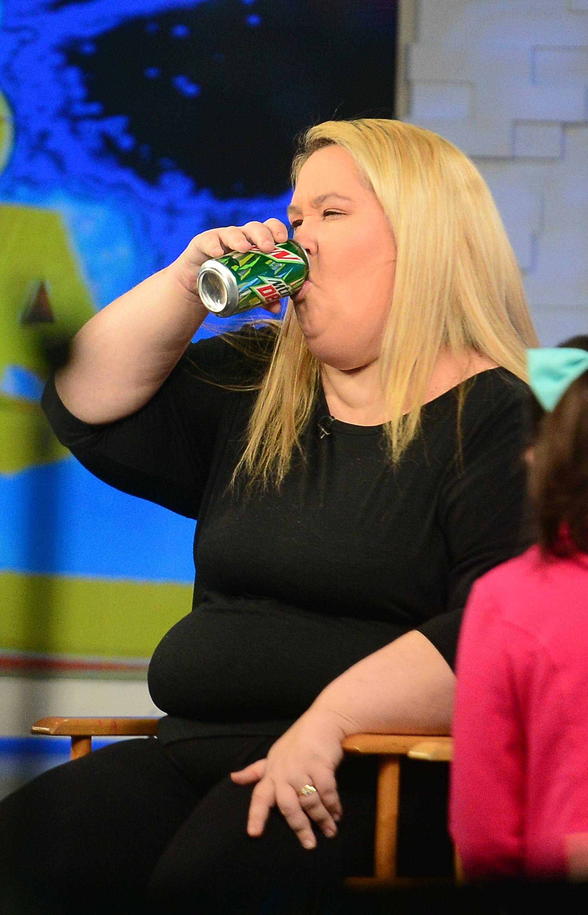 Mama June drinks a Mountain Dew soda on the set of &#8216;Good Morning America&#8217; in NYC