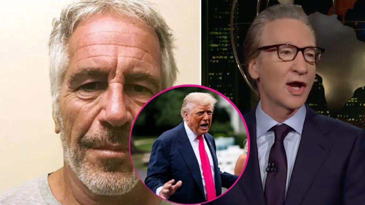 image split of trump, epstein, bill maher