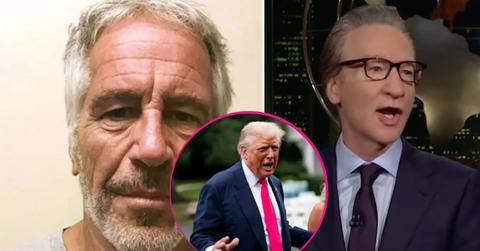 image split of trump, epstein, bill maher