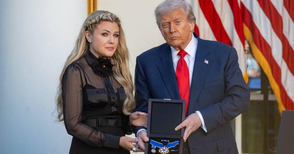 image of Erika Kirk accepted the Presidential Medal of Freedom on behalf of her late husband last month.