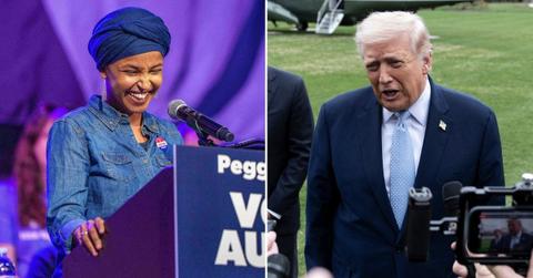 Split photo of Ilhan Omar and Donald Trump