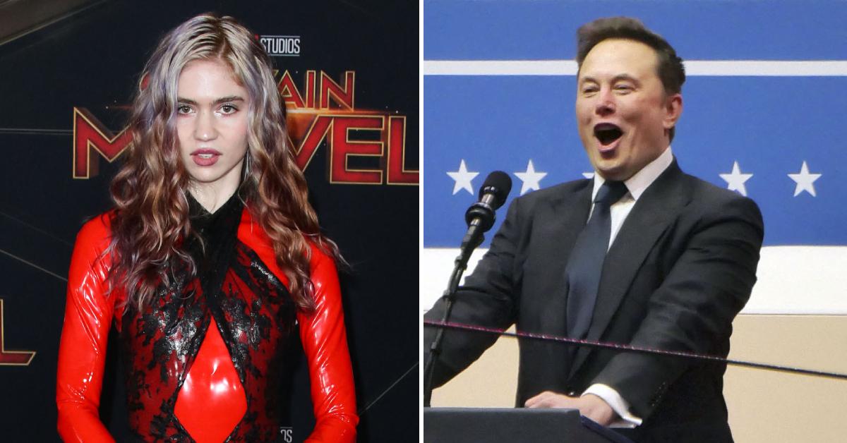 Photo of Grimes; picture of Elon Musk.