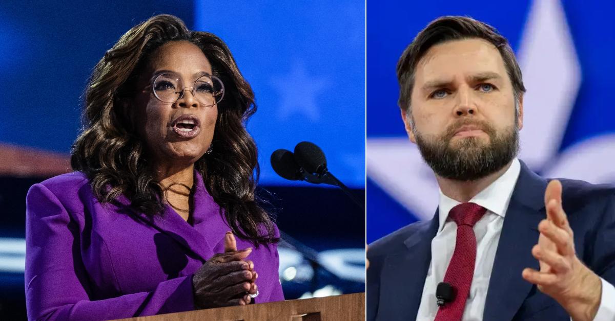 Photo of Oprah Winfrey and a picture of J.D. Vance.