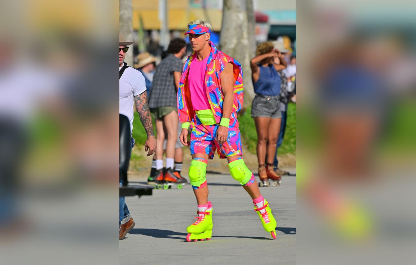 Margot Robbie & Ryan Gosling Skate While Filming 'Barbie'