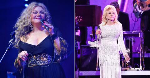Split photo of Stella Parton and Dolly Parton