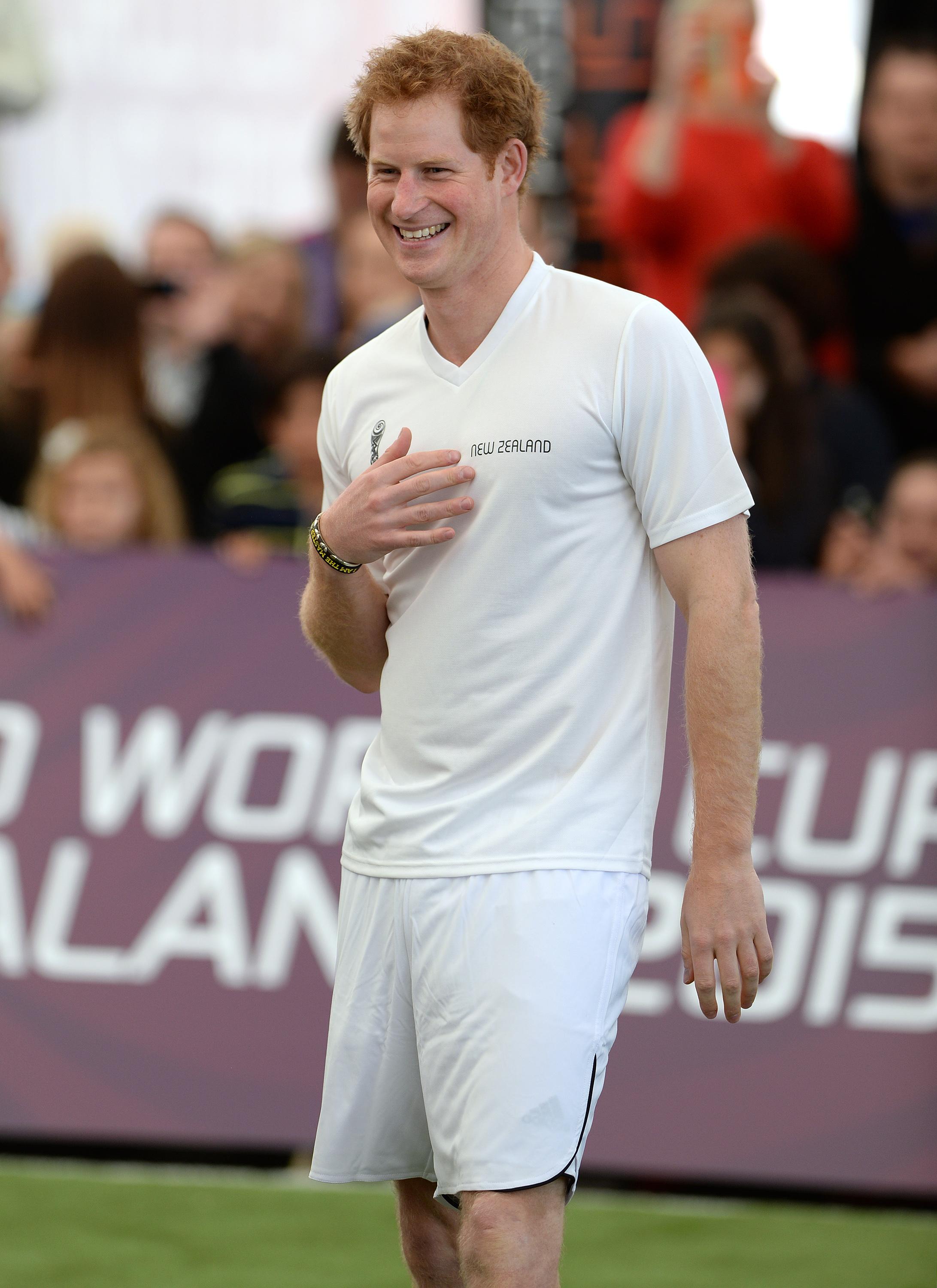 Prince Harry plays football in a FIFA U20 World Cup event