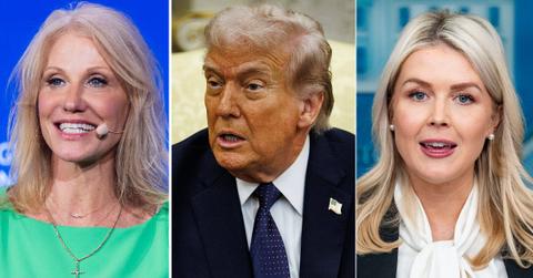 split of Kellyanne Conway, Donald Trump and Karoline Leavitt.