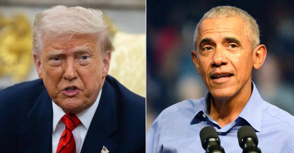 Photo of Donald Trump; picture of Barack Obama.