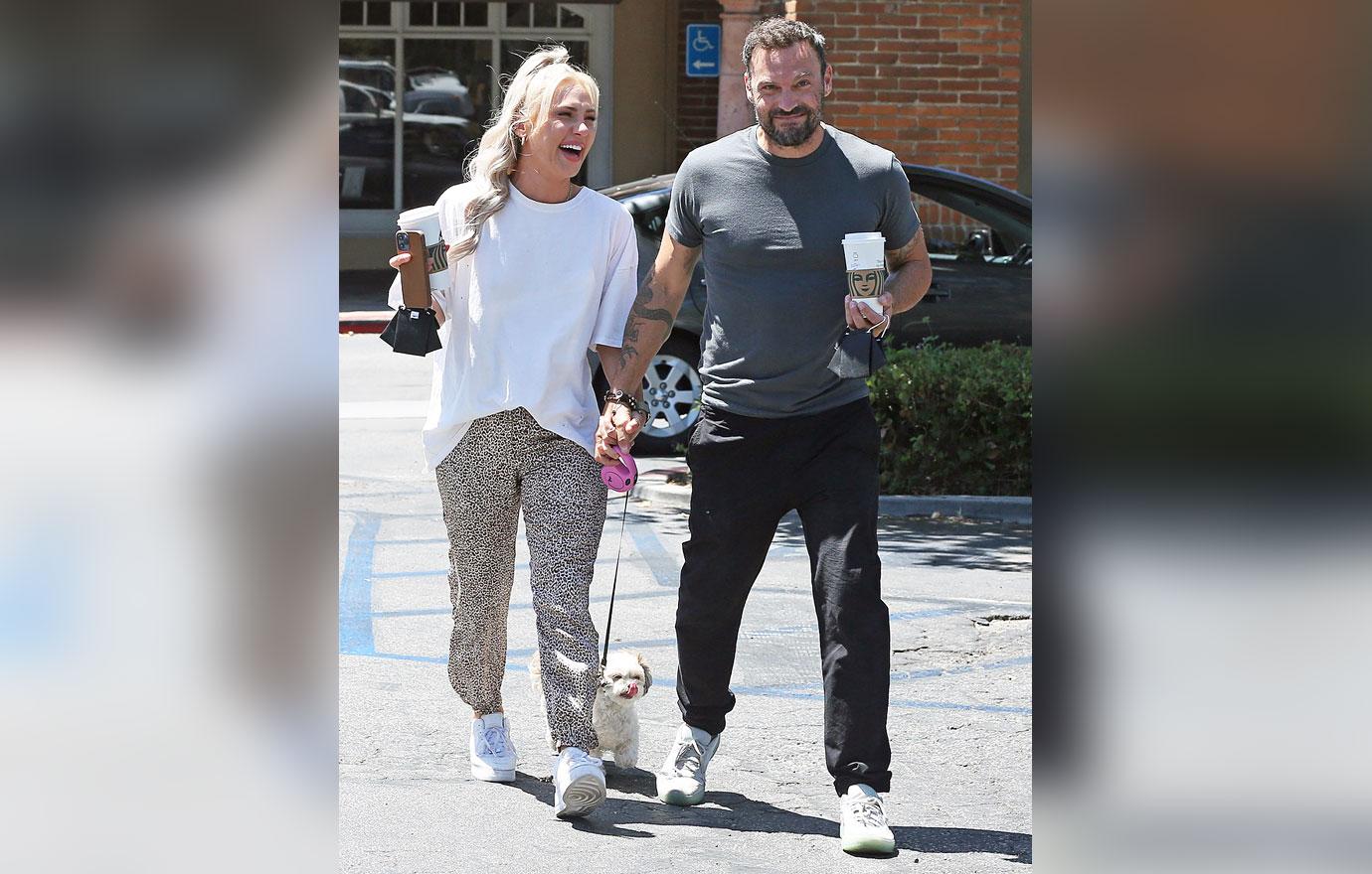 brian austin green girlfriend sharna burgess coffee walking dog