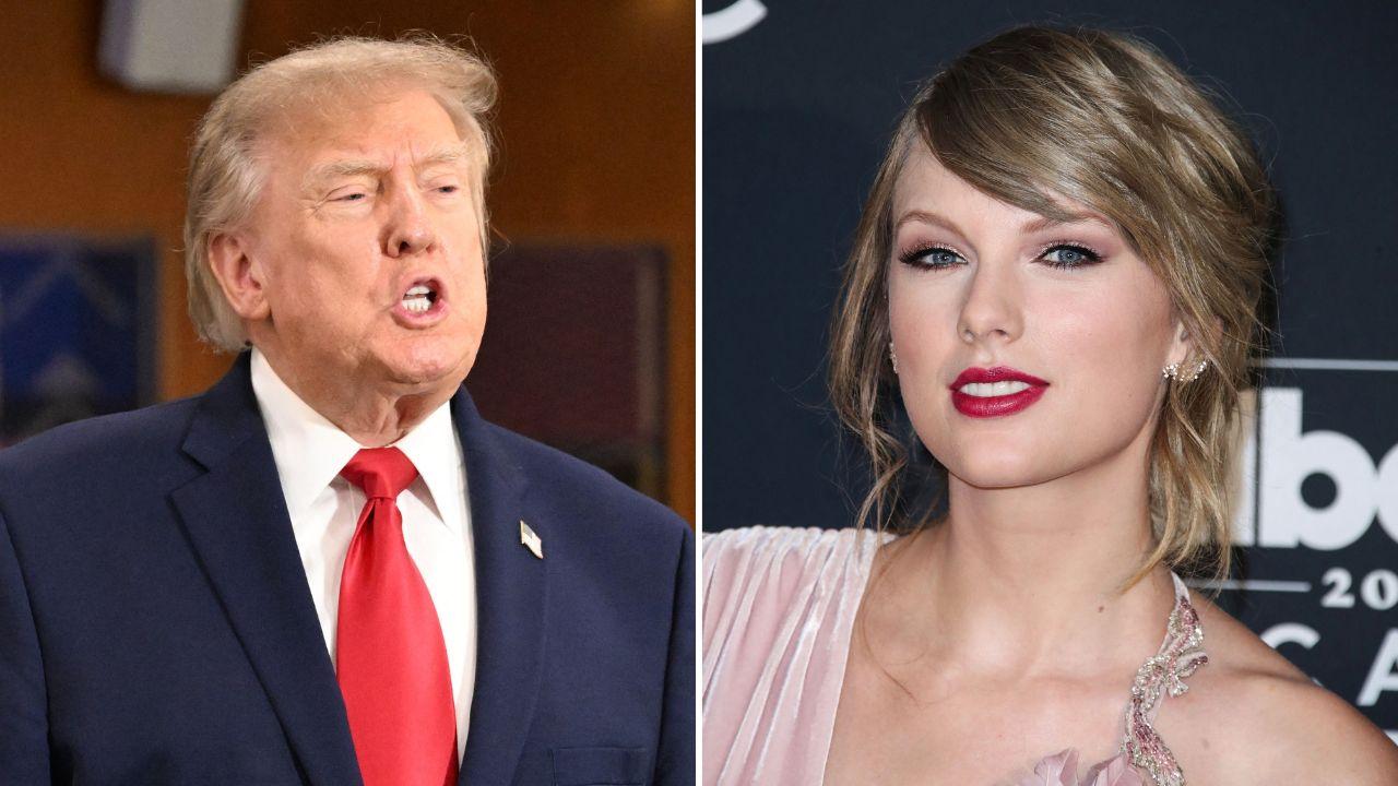 Split image of Donald Trump and Taylor Swift