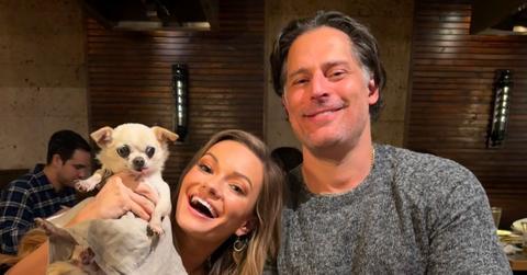 Photo of Joe Manganiello, Caitlin O'Connor and their dog Bubbles.