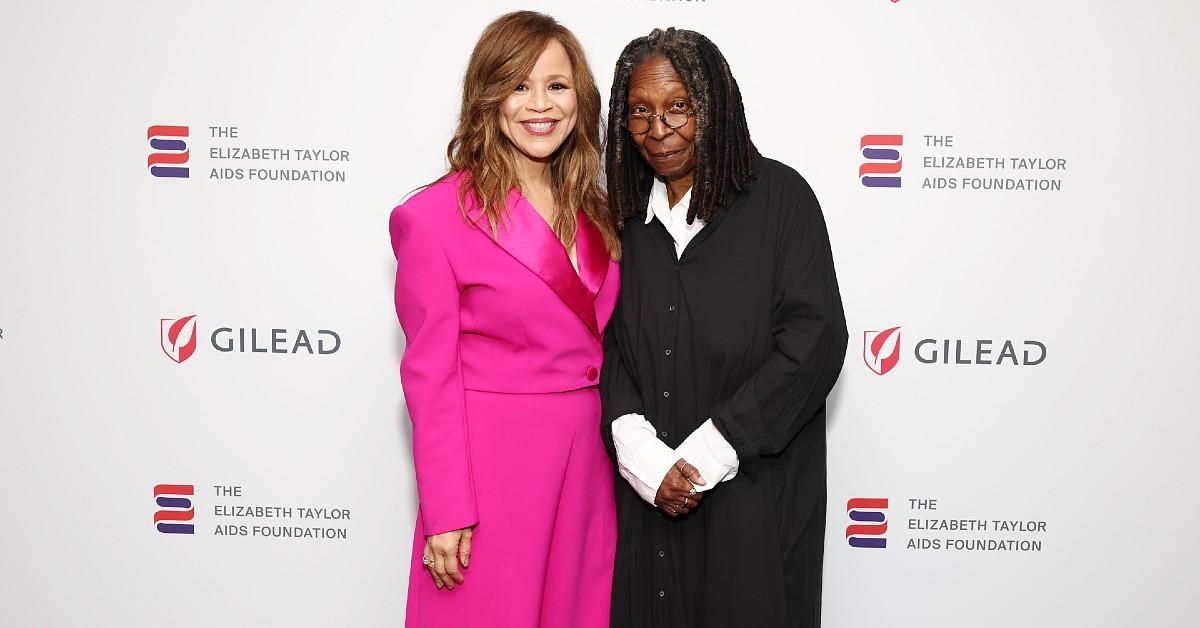 rosie perez and whoopi goldberg attend the elizabeth taylor aids foundation new york dinner at the rainbow room on may in new york city