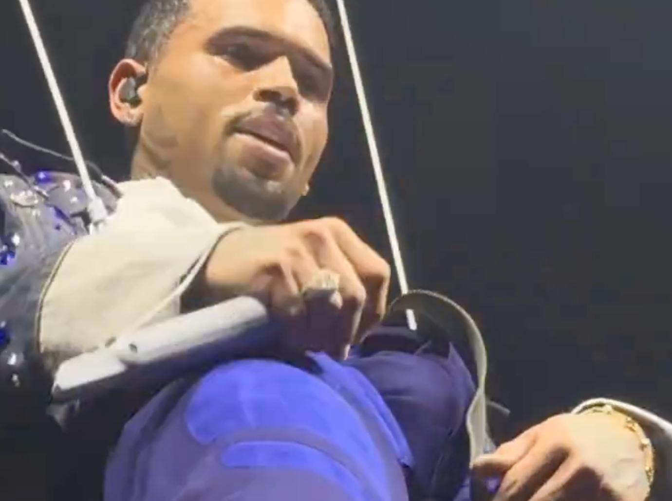 chris brown bulge concert video watch exposed harness