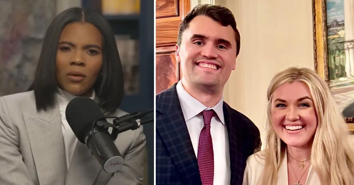 Split photo of Candace Owens, Charlie Kirk and Erika Kirk.