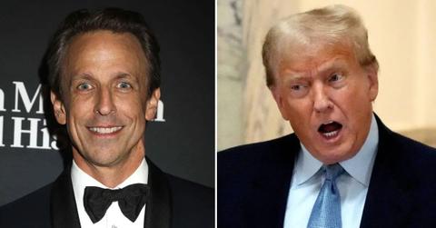 Split photo of Seth Meyers and Donald Trump.