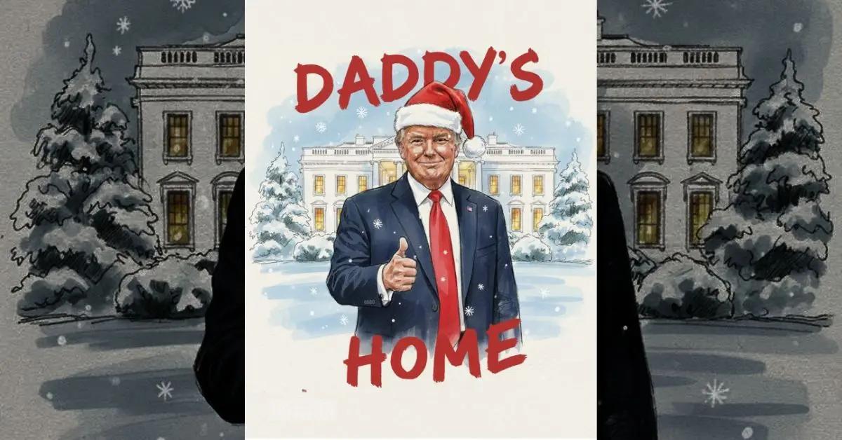 Image of The White House shared a cartoon of Donald Trump alongside the phrase 'daddy's home.'