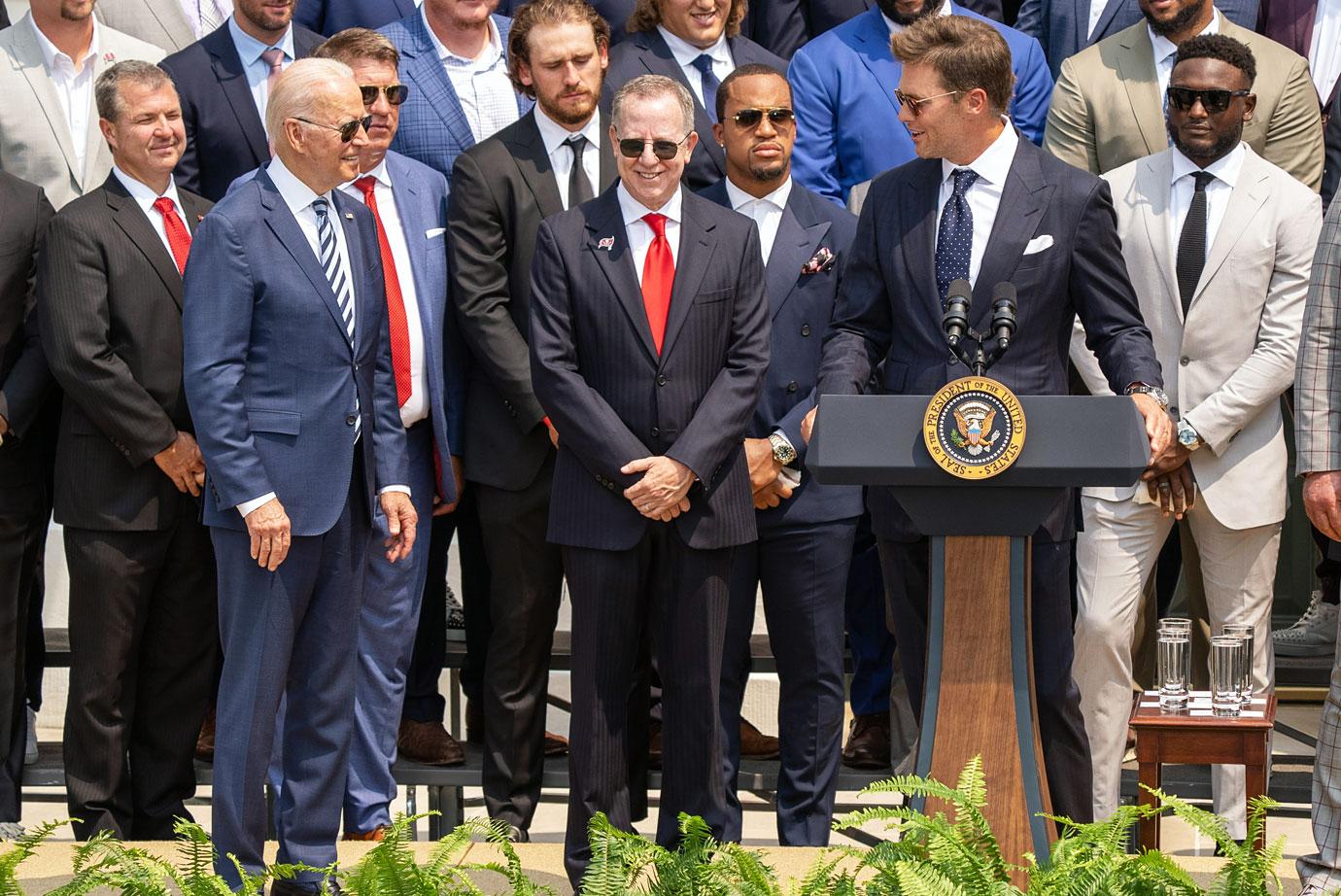 Tom Brady jokes with Biden at White House about Trump's false