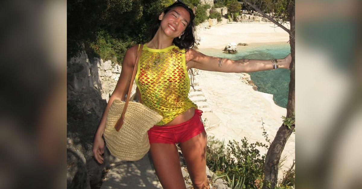 dua lipa sizzles tiny red bikini spending easter in albania photo