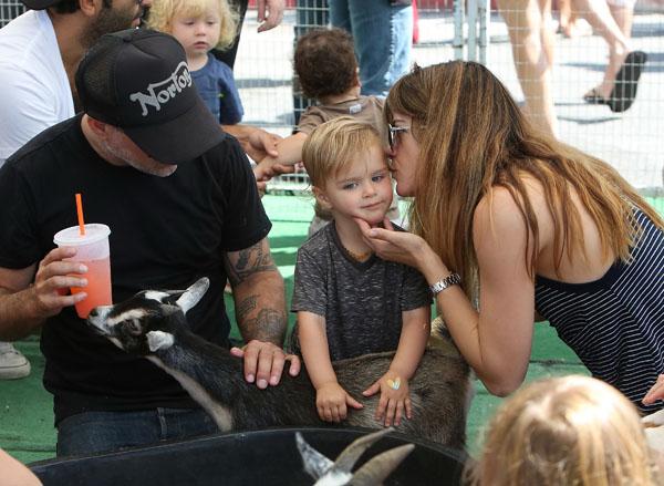 Selma Blair and Jason Bleick take their son Arthur to the farmers market