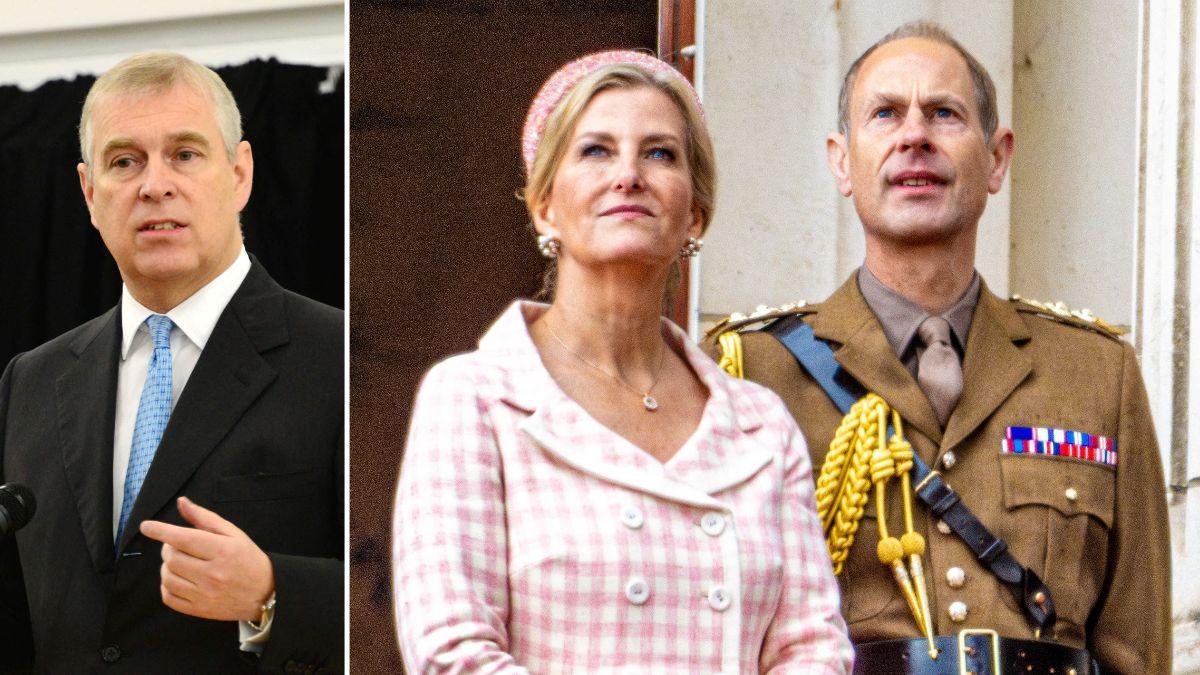 Split photo of Ex-Prince Andrew, Sophie and Prince Edward.