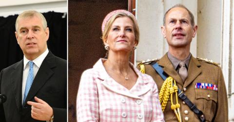 Split photo of Ex-Prince Andrew, Sophie and Prince Edward.