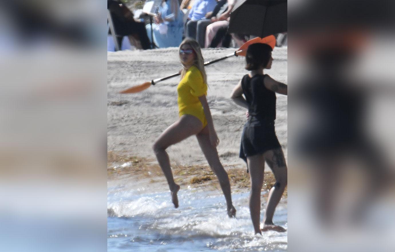 Hailey Baldwin In Yellow Bathing Suit