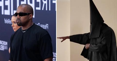 kanye west stuns interviewer as he shows up in kkk inspired outfit watch pp