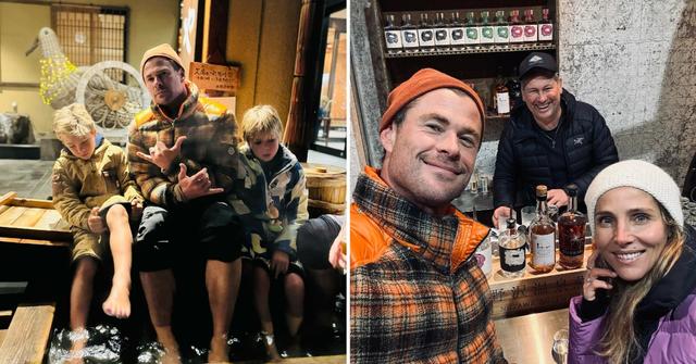 chris hemsworth elsa pataky kids vacation japan photos