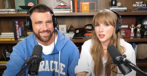 Photo of Travis Kelce and Taylor Swift on 'New Heights.'