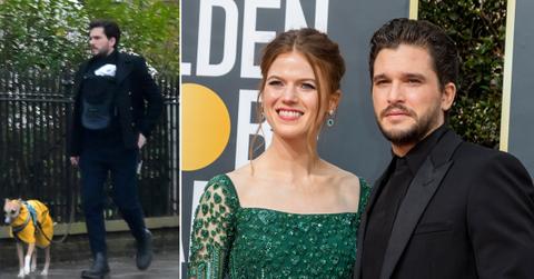 kit harington out with baby and dog pf