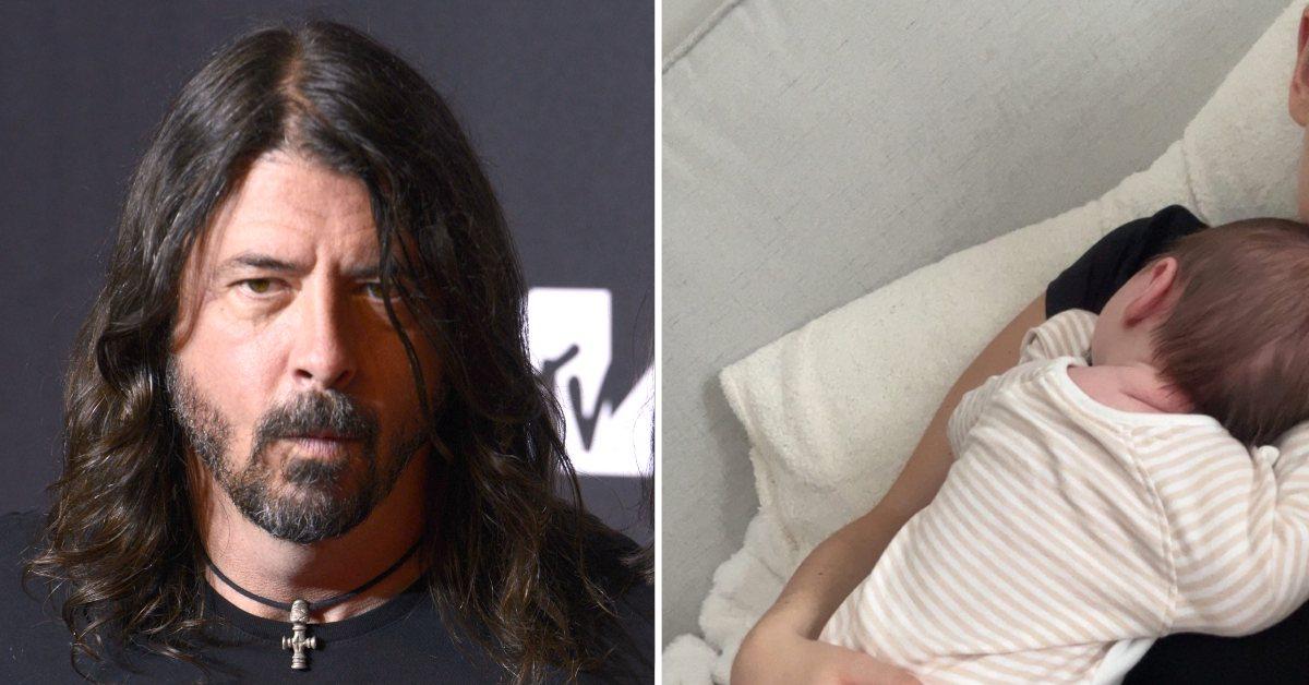 Photo of Dave Grohl and an image of his new daughter.