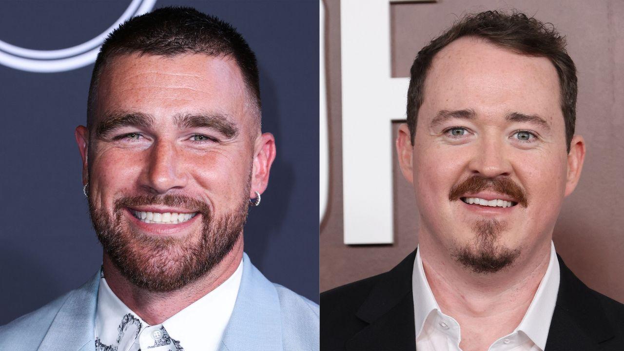 Split image of Travis Kelce and Shane Gillis.
