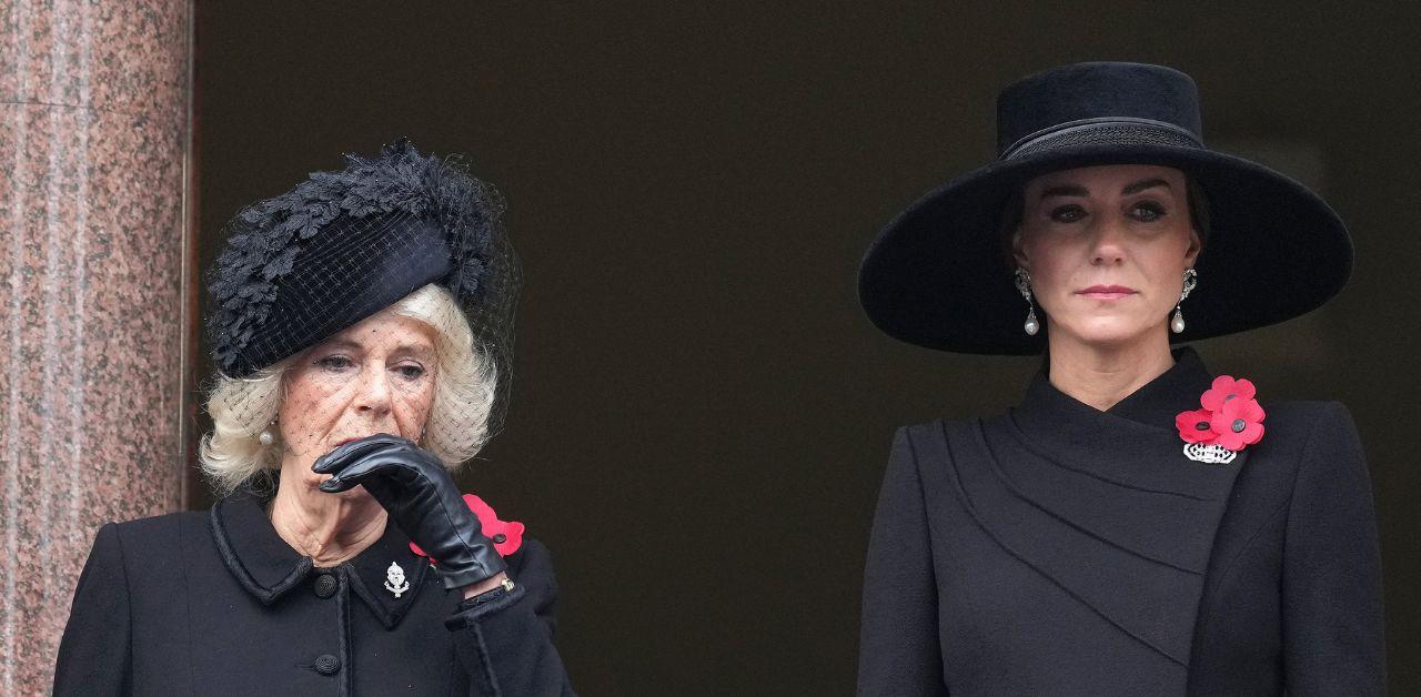 kate middleton concerned anxious queen camilla  balcony appearance