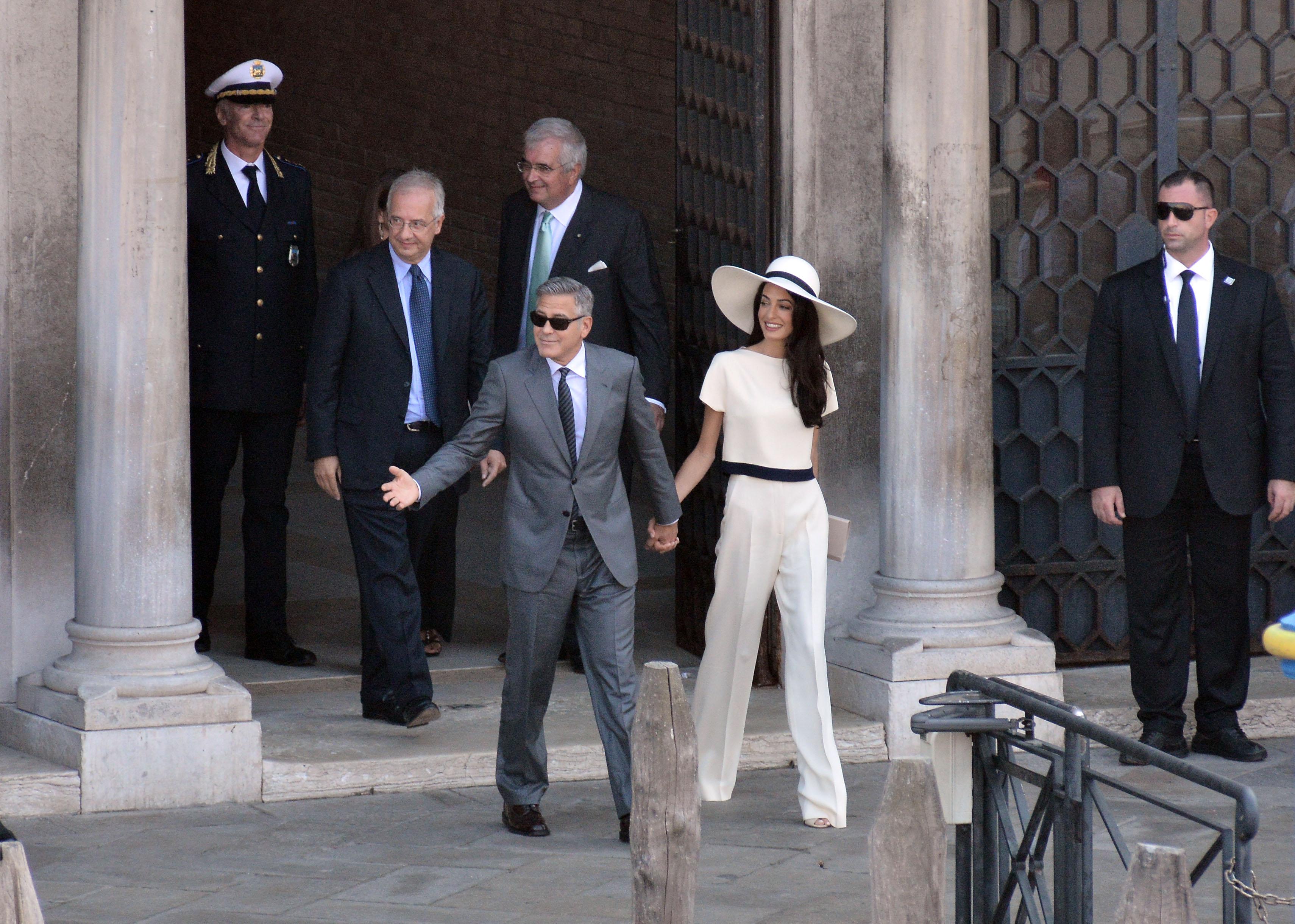 George Clooney and  Amal Alamuddin at Ca&#8217; Farsetti in Venice for wedding