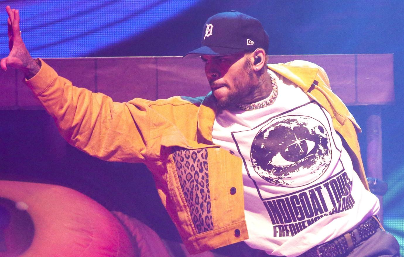 Chris Brown performing live in Oakland, California.