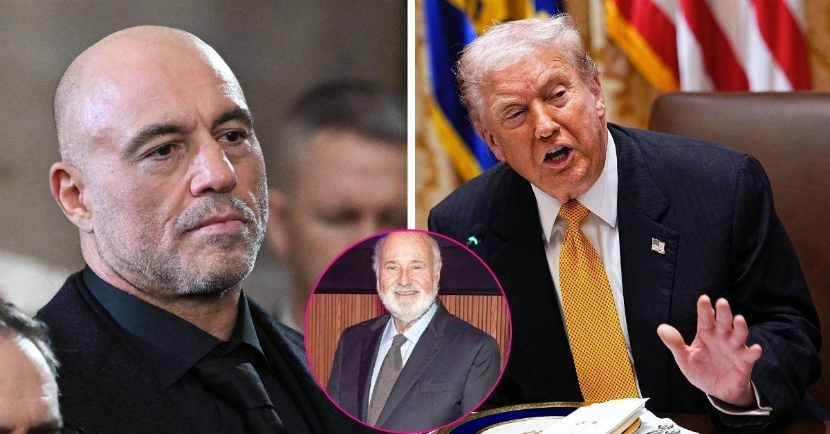 composite photo of joe rogan, rob reiner and donald trump