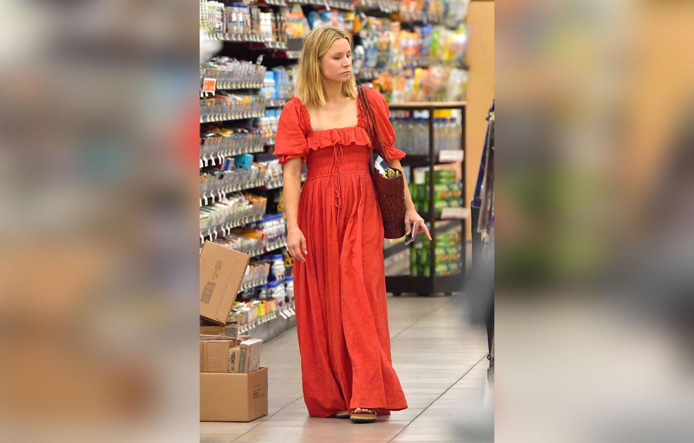 Kristen bell goes grocery store red victorian dress 1