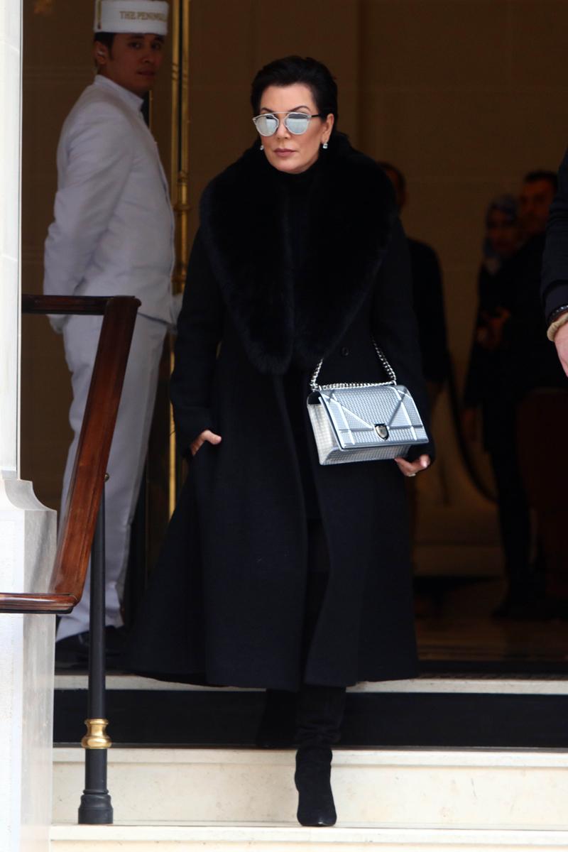 Kris Jenner leaves her hotel the Peninsula in Paris