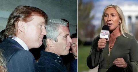 Composite photo of Donald Trump, Jeffrey Epstein and Marjorie Taylor Greene