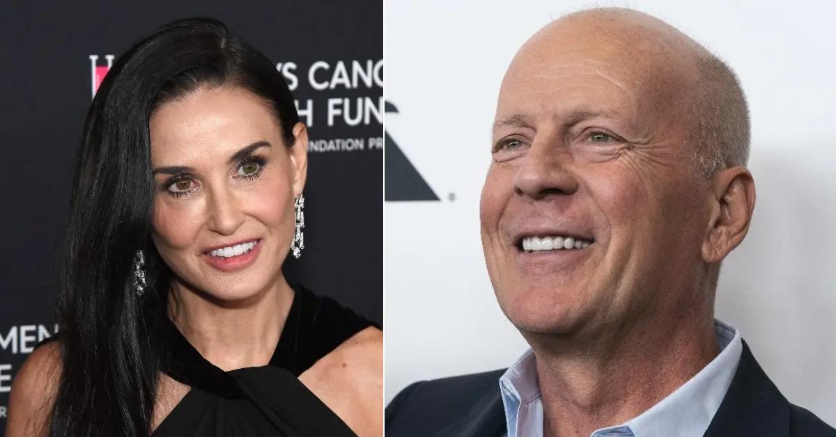 A photo of Demi Moore and a picture of Bruce Willis.